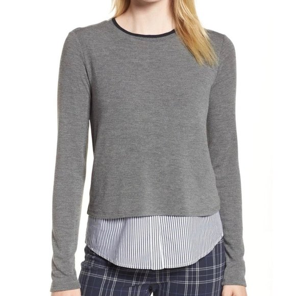 Bailey 44 Womens Manchester Gray Crew Neck Sweater Shirttail Hem size Large - Picture 1 of 16